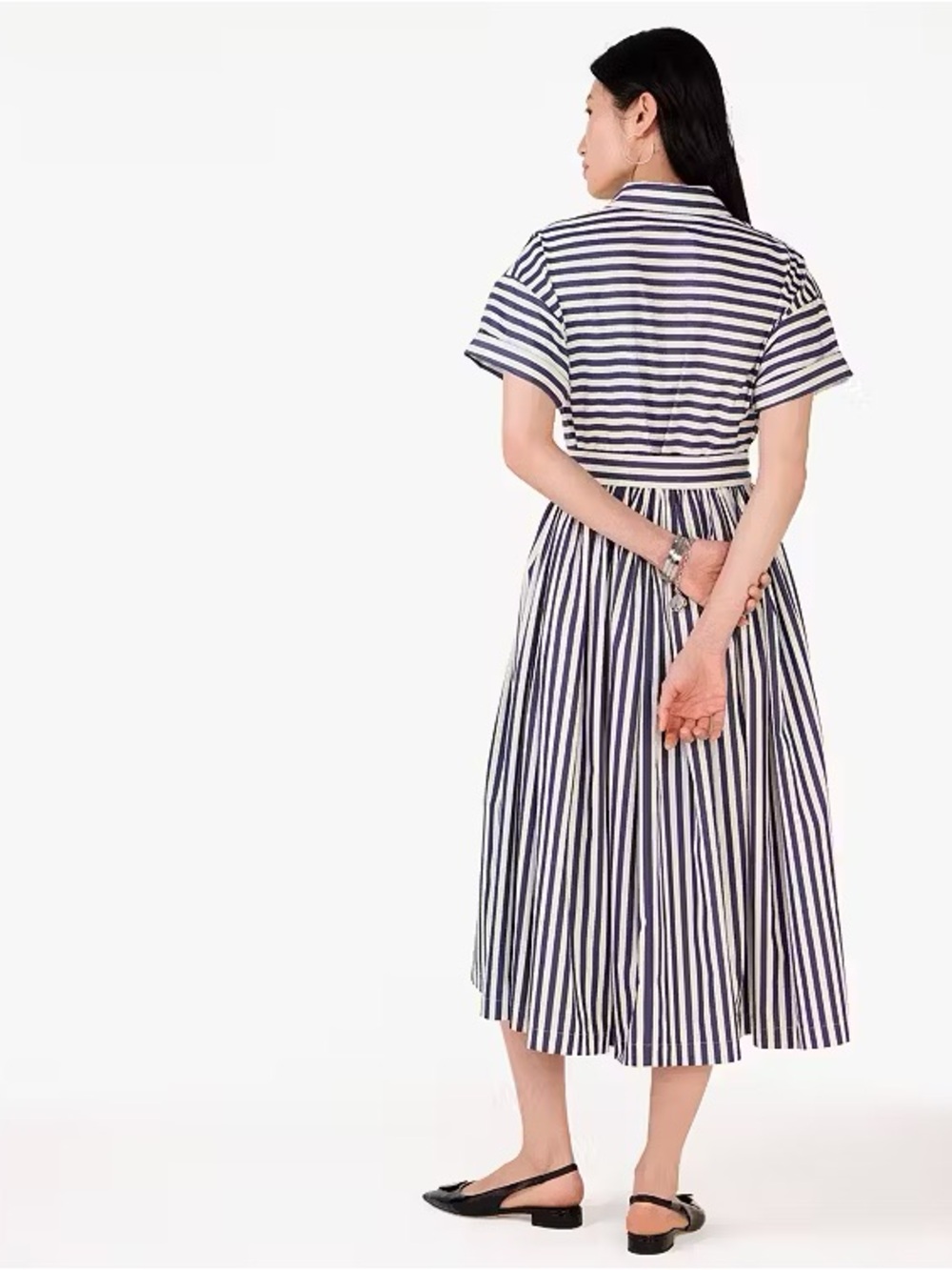 Kate Spade Midi Shirt Dress Cotton Navy White Striped Belted $368 Pockets Size L - Picture 4 of 10